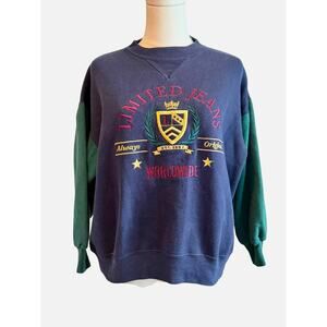 Vintage Limited Too Sweatshirt Girl 12‎ Preppy Blue Embroidered Crest Retro 90s